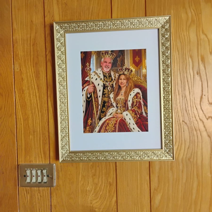 Royal Portrait Fine Art Print hanging on a wood wall