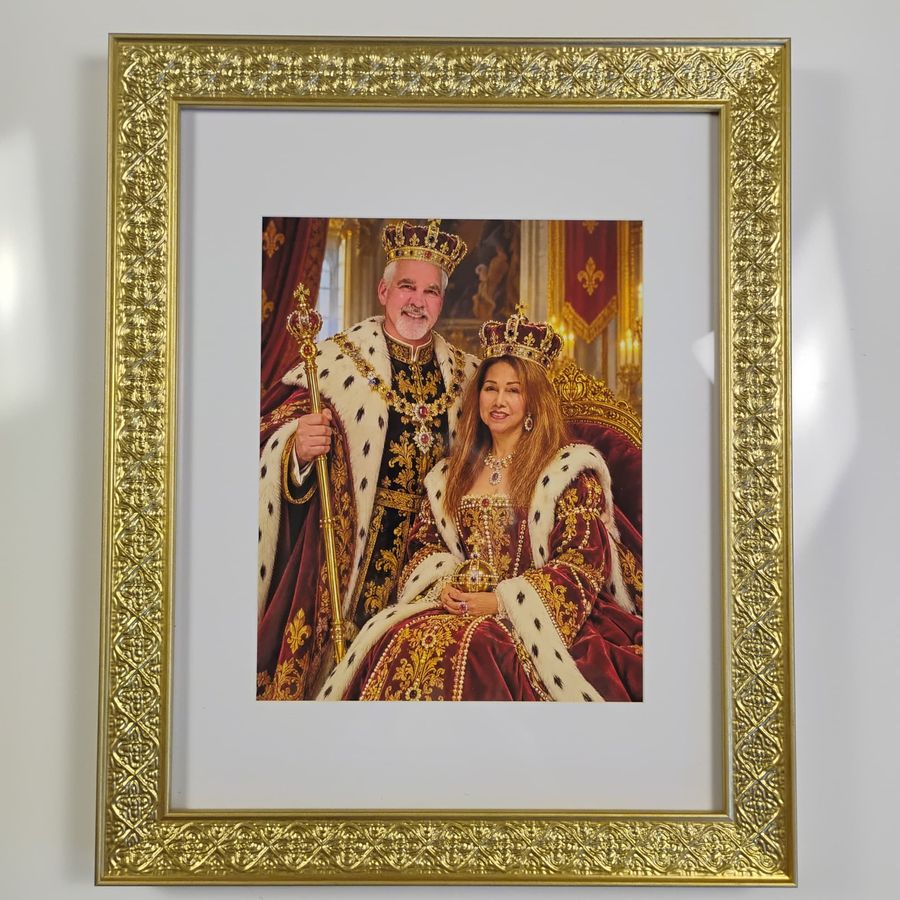 Royal Portrait Fine Art Print, framed on a table