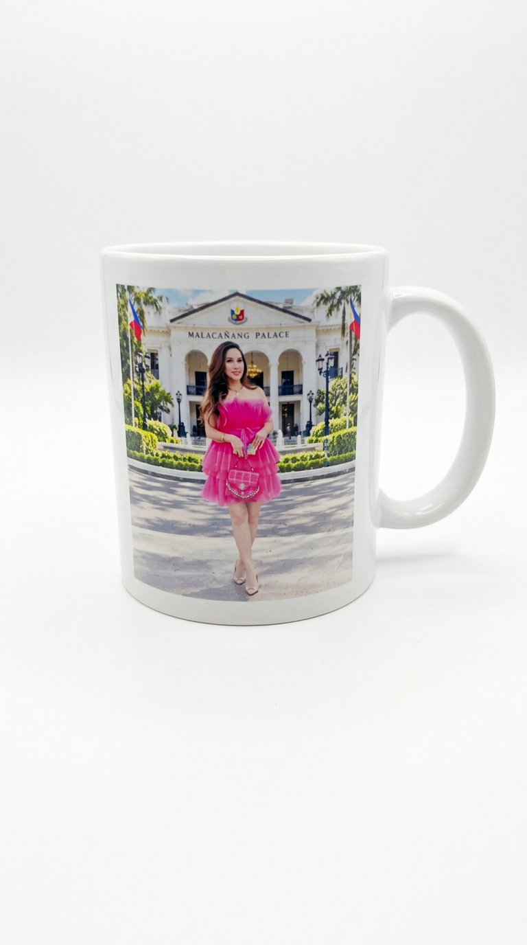 White glossy mug, straight-on view